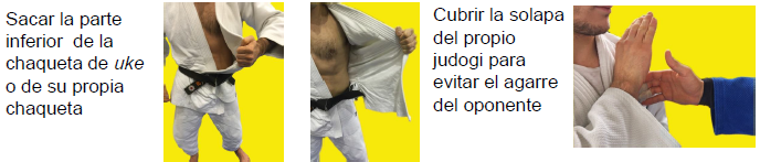 Sacar la parte inferior de la chaqueta o cubrir la solapa para evitar el agarre